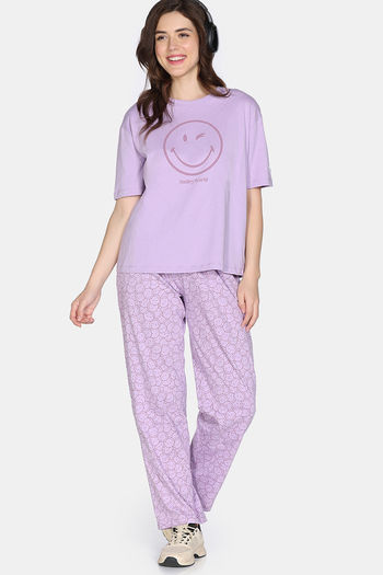 Buy Zivame 2 Mile Fashion Knit Cotton Loungewear Set - Orchid Bloom